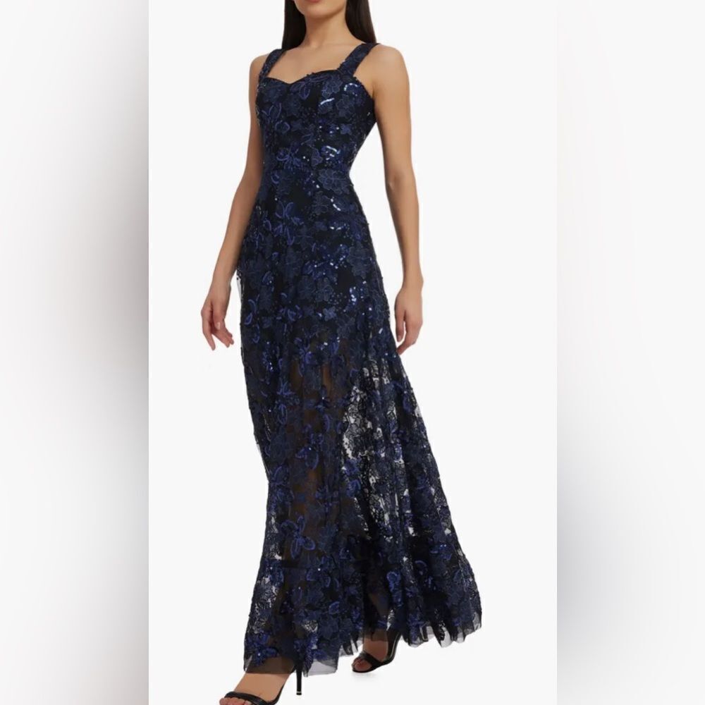 Dress the population anabel floral sequin gown navy small new prom maxi event - Picture 5 of 16